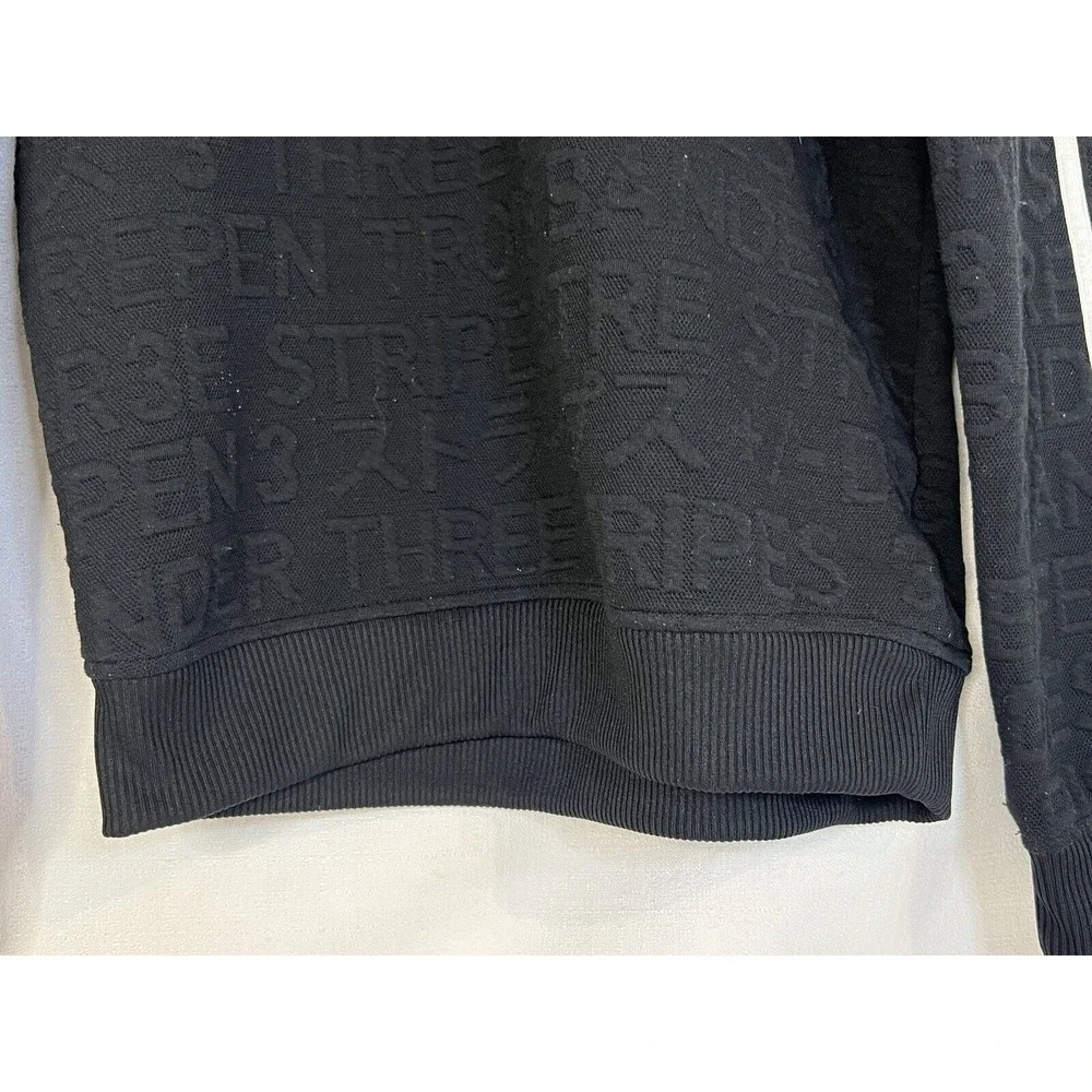 ADIDAS Mens Black Pullover Sweatshirt Typography Tonal All Over Print Size Small